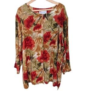 Vintage 90s Earth Tones Rayon Blouse Button Up Tunic Size 3X Grunge Boho